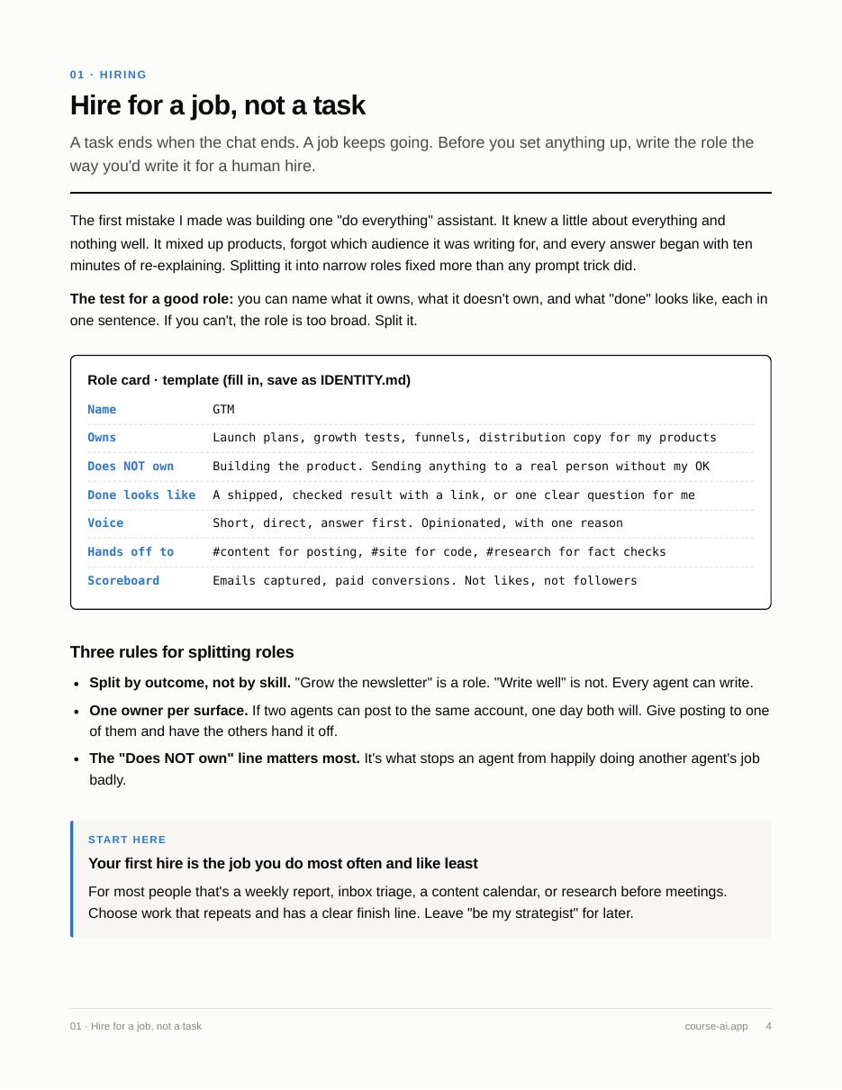 The role card template for an AI employee